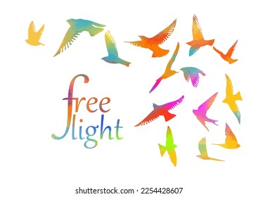 Abstract colored flying birds. Mixed media. Vector illustration