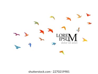 Abstract colored flying birds. Mixed media. Vector illustration