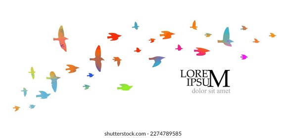 Abstract colored flying birds. Mixed media. Vector illustration