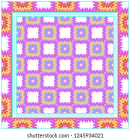 Abstract Colored Geometric Pattern. Ornament With Decorative Frame, Border. Vector Illustration. Line Art, Lace, Background