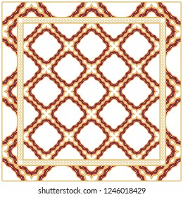 Abstract Colored Geometric Pattern. Ornament With Decorative Frame, Border. Vector Illustration. Line Art, Lace, Background