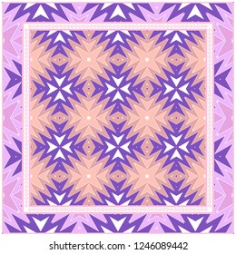 Abstract Colored Geometric Pattern. Ornament With Decorative Frame, Border. Vector Illustration. Line Art, Lace, Background
