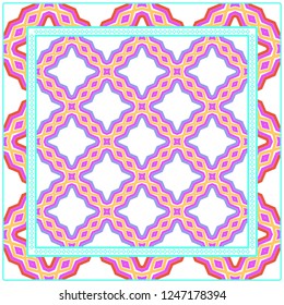 Abstract Colored Geometric Pattern. Ornament With Decorative Frame, Border. Vector Illustration. Line Art, Lace, Background