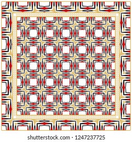 Abstract Colored Geometric Pattern. Ornament With Decorative Frame, Border. Vector Illustration. Line Art, Lace, Background