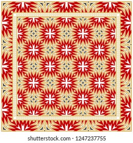 Abstract Colored Geometric Pattern. Ornament With Decorative Frame, Border. Vector Illustration. Line Art, Lace, Background