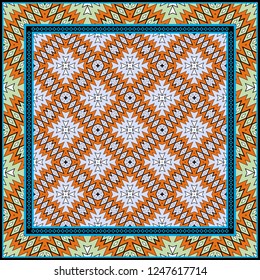 Abstract Colored Geometric Pattern. Ornament With Decorative Frame, Border. Vector Illustration. Line Art, Lace, Background