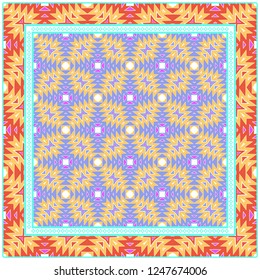 Abstract Colored Geometric Pattern. Ornament With Decorative Frame, Border. Vector Illustration. Line Art, Lace, Background