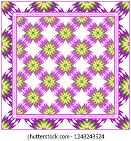 Abstract Colored Geometric Pattern. Ornament With Decorative Frame, Border. Vector Illustration. Line Art, Lace, Background