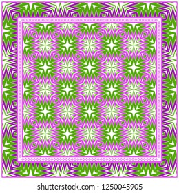Abstract Colored Geometric Pattern. Ornament With Decorative Frame, Border. Vector Illustration. Line Art, Lace, Background