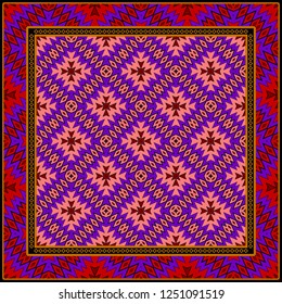 Abstract Colored Geometric Pattern. Ornament With Decorative Frame, Border. Vector Illustration. Line Art, Lace, Background