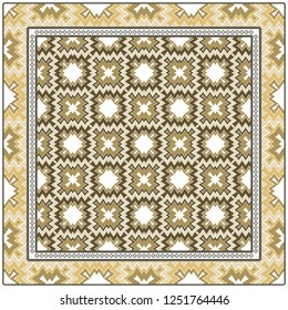 Abstract Colored Geometric Pattern. Ornament With Decorative Frame, Border. Vector Illustration. Line Art, Lace, Background