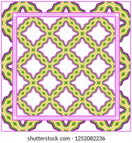 Abstract Colored Geometric Pattern. Ornament With Decorative Frame, Border. Vector Illustration. Line Art, Lace, Background