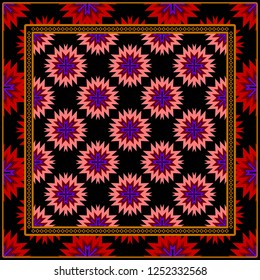 Abstract Colored Geometric Pattern. Ornament With Decorative Frame, Border. Vector Illustration. Line Art, Lace, Background
