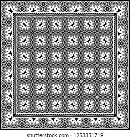 Abstract Colored Geometric Pattern. Ornament With Decorative Frame, Border. Vector Illustration. Line Art, Lace, Background