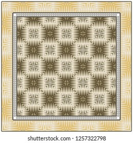 Abstract Colored Geometric Pattern. Ornament With Decorative Frame, Border. Vector Illustration. Line Art, Lace, Background