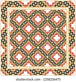 Abstract Colored Geometric Pattern. Ornament With Decorative Frame, Border. Vector Illustration. Line Art, Lace, Background