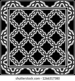 Abstract Colored Geometric Pattern. Ornament With Decorative Frame, Border. Vector Illustration. Line Art, Lace, Background