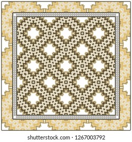 Abstract Colored Geometric Pattern. Ornament With Decorative Frame, Border. Vector Illustration. Line Art, Lace, Background