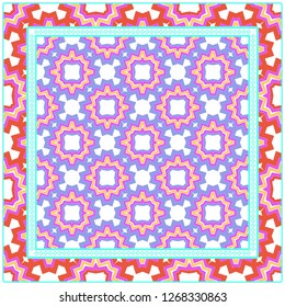 Abstract Colored Geometric Pattern. Ornament With Decorative Frame, Border. Vector Illustration. Line Art, Lace, Background