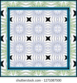 Abstract Colored Geometric Pattern. Ornament With Decorative Frame, Border. Vector Illustration. Line Art, Lace, Background