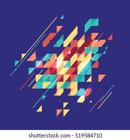 Abstract colored geometric theme. Flat modern mosaic. Busines theme for your presentation on dark violet background