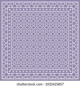 Abstract colored graphic pattern. Geometric ornament with frame, border. Line art, lace, embroidery background. Bandanna, shawl, scarf, tablecloth design for textile fabric print