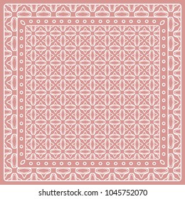 Abstract colored graphic pattern. Geometric ornament with frame, border. Line art, lace, embroidery background. Bandanna, shawl, scarf, tablecloth design for textile fabric print