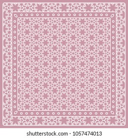 Abstract colored graphic pattern. Geometric ornament with frame, border. Line art, lace, embroidery background. Bandanna, shawl, scarf, tablecloth design for textile fabric print