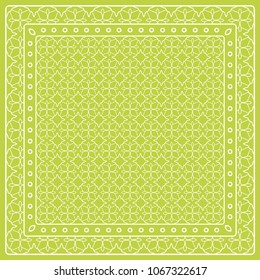 Abstract colored graphic pattern. Geometric ornament with frame, border. Line art, lace, embroidery background. Bandanna, shawl, scarf, tablecloth design for textile fabric print