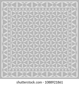 Abstract colored graphic pattern. Geometric ornament with frame, border. Line art, lace, embroidery background. Bandanna, shawl, scarf, tablecloth design for textile fabric print