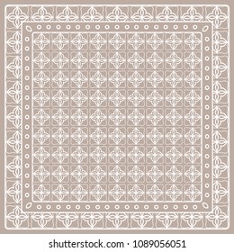 Abstract colored graphic pattern. Geometric ornament with frame, border. Line art, lace, embroidery background. Bandanna, shawl, scarf, tablecloth design for textile fabric print