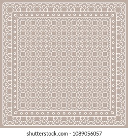 Abstract colored graphic pattern. Geometric ornament with frame, border. Line art, lace, embroidery background. Bandanna, shawl, scarf, tablecloth design for textile fabric print