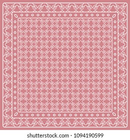 Abstract colored graphic pattern. Geometric ornament with frame, border. Line art, lace, embroidery background. Bandanna, shawl, scarf, tablecloth design for textile fabric print