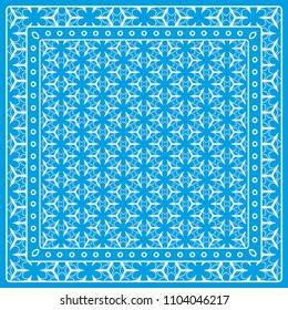 Abstract colored graphic pattern. Geometric ornament with frame, border. Line art, lace, embroidery background. Bandanna, shawl, scarf, tablecloth design for textile fabric print