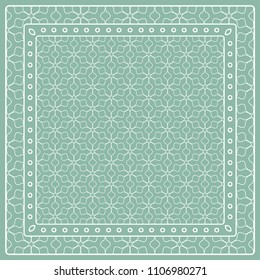 Abstract colored graphic pattern. Geometric ornament with frame, border. Line art, lace, embroidery background. Bandanna, shawl, scarf, tablecloth design for textile fabric print