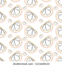 Abstract colored graphic pattern. Geometric ornament with citrus, . Line art, with orange botanic fruit, embroidery background. Bandanna, shawl, scarf, tablecloth design for kid textile fabric print
