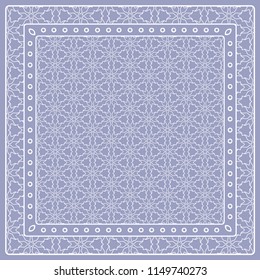 Abstract colored graphic pattern. Geometric ornament with frame, border. Line art, lace, embroidery background. Bandanna, shawl, scarf, tablecloth design for textile fabric print