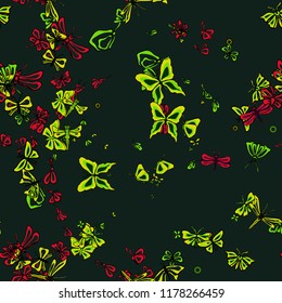 Abstract colored graphic pattern. Geometric ornament with butterfly botanica, embroidery background. Bandanna, shawl, scarf, tablecloth design for dress summer textile fabric print, wrapping paper
