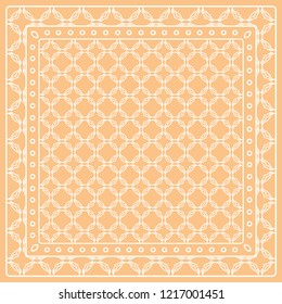 Abstract colored graphic pattern. Geometric ornament with frame, border. Line art, lace, embroidery background. Bandanna, shawl, scarf, tablecloth design for textile fabric print