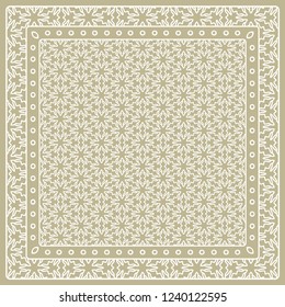 Abstract colored graphic pattern. Geometric ornament with frame, border. Line art, lace, embroidery background. Bandanna, shawl, scarf, tablecloth design for textile fabric print