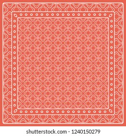 Abstract colored graphic pattern. Geometric ornament with frame, border. Line art, lace, embroidery background. Bandanna, shawl, scarf, tablecloth design for textile fabric print