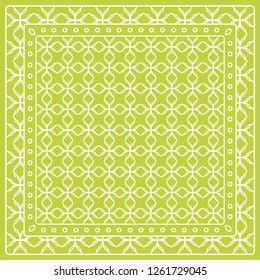 Abstract colored graphic pattern. Geometric ornament with frame, border. Line art, lace, embroidery background. Bandanna, shawl, scarf, tablecloth design for textile fabric print