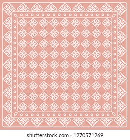 Abstract colored graphic pattern. Geometric ornament with frame, border. Line art, lace, embroidery background. Bandanna, shawl, scarf, tablecloth design for textile fabric print
