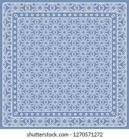 Abstract colored graphic pattern. Geometric ornament with frame, border. Line art, lace, embroidery background. Bandanna, shawl, scarf, tablecloth design for textile fabric print