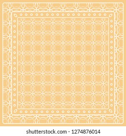 Abstract colored graphic pattern. Geometric ornament with frame, border. Line art, lace, embroidery background. Bandanna, shawl, scarf, tablecloth design for textile fabric print
