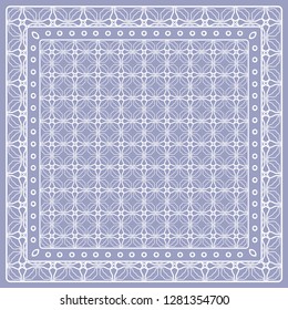 Abstract colored graphic pattern. Geometric ornament with frame, border. Line art, lace, embroidery background. Bandanna, shawl, scarf, tablecloth design for textile fabric print