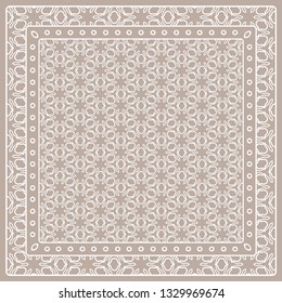 Abstract colored graphic pattern. Geometric ornament with frame, border. Line art, lace, embroidery background. Bandanna, shawl, scarf, tablecloth design for textile fabric print