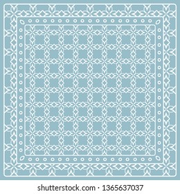 Abstract colored graphic pattern. Geometric ornament with frame, border. Line art, lace, embroidery background. Bandanna, shawl, scarf, tablecloth design for textile fabric print