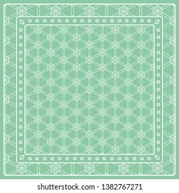 Abstract colored graphic pattern. Geometric ornament with frame, border. Line art, lace, embroidery background. Bandanna, shawl, scarf, tablecloth design for textile fabric print