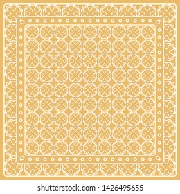 Abstract colored graphic pattern. Geometric ornament with frame, border. Line art, lace, embroidery background. Bandanna, shawl, scarf, tablecloth design for textile fabric print